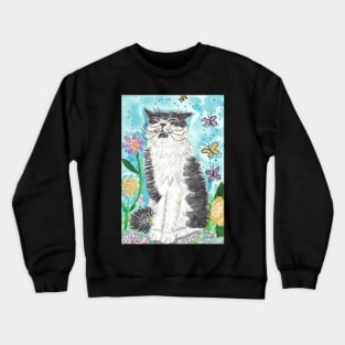 Happy cat butterflies nature Crewneck Sweatshirt